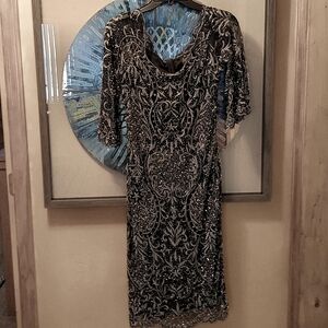 PISARRO NIGHTS EMBELLISHED SHEATH DRESS